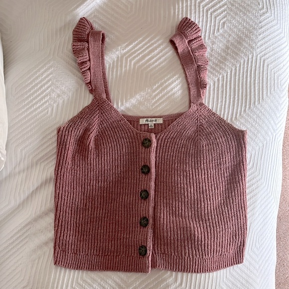 Madewell Ruffle-Strap Button-Front Sweater Tank, pink, size XS - Picture 1 of 9